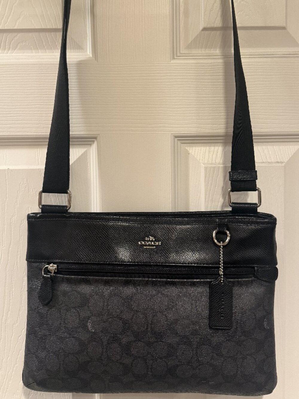 Coach Signature Jacquard File Crossbody Bag Black Silver Hardware